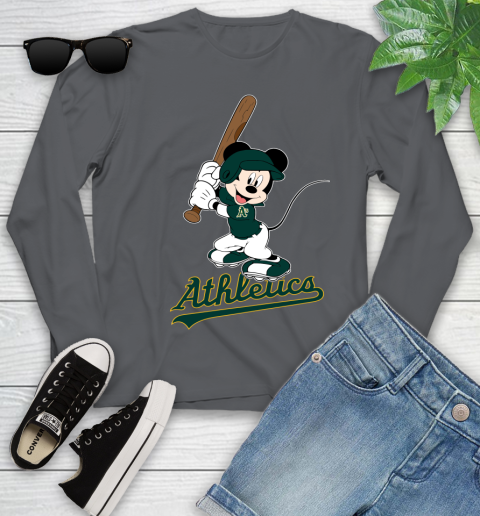 MLB Baseball Oakland Athletics Cheerful Mickey Mouse Shirt Youth Long Sleeve 8
