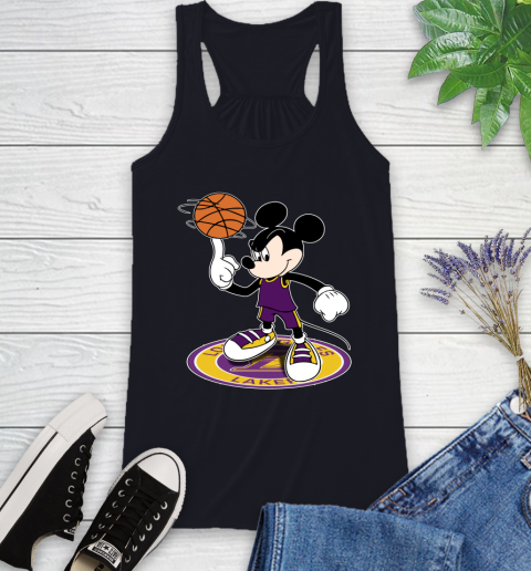 NBA Basketball Los Angeles Lakers Cheerful Mickey Disney Shirt Racerback Tank 9