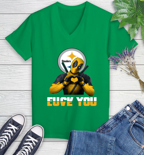 NHL Pittsburgh Steelers Deadpool Love You Fuck You Football Sports Women's V-Neck T-Shirt 5