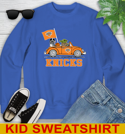 NBA Basketball New York Knicks Darth Vader Baby Yoda Driving Star Wars Shirt Youth Sweatshirt 7