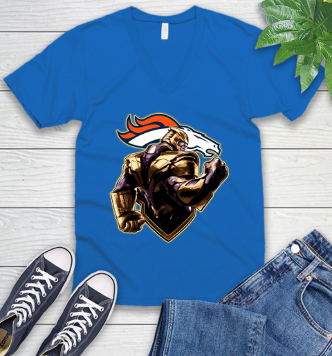 NFL Thanos Avengers Endgame Football Sports Denver Broncos V-Neck T-Shirt 6