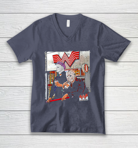 Michael Myers and Jason Voorhees drinking Whataburger V-Neck T-Shirt 7