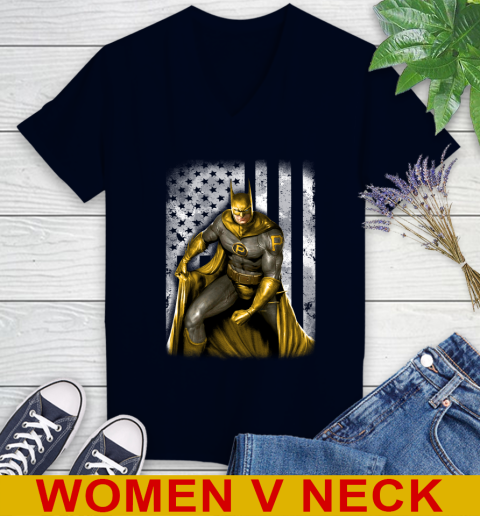 Pittsburgh Pirates MLB Baseball Batman DC American Flag Shirt Women's V-Neck T-Shirt 2