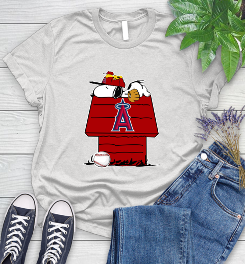 MLB Los Angeles Angels Snoopy Woodstock The Peanuts Movie Baseball T Shirt Women's T-Shirt