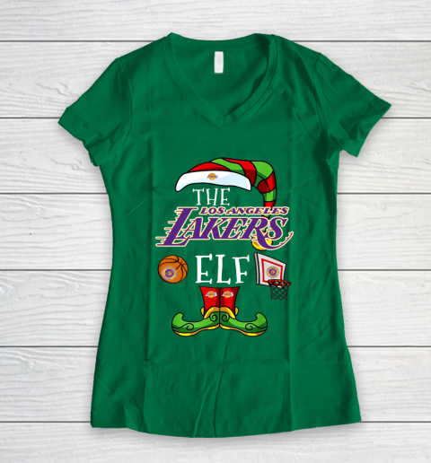 Los Angeles Lakers Christmas ELF Funny NBA Women's V-Neck T-Shirt 3