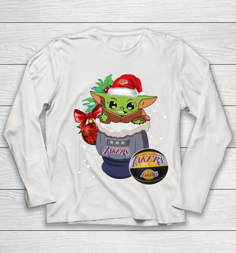 Los Angeles Lakers Christmas Baby Yoda Star Wars Funny Happy NBA Youth Long Sleeve 11