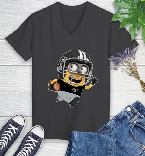 NFL Oakland Raiders Minions Disney Football Sports Women's V-Neck T-Shirt 8