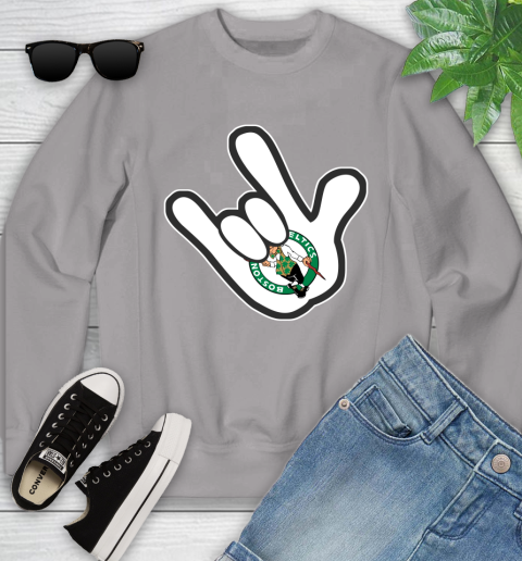 Boston Celtics NBA Basketball Mickey Rock Hand Disney Youth Sweatshirt 4