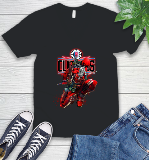 NBA Deadpool Marvel Comics Sports Basketball LA Clippers V-Neck T-Shirt 2