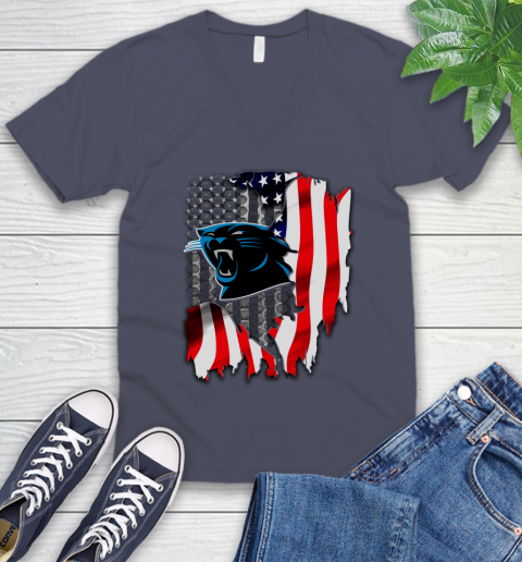 Carolina Panthers NFL Football American Flag V-Neck T-Shirt 7
