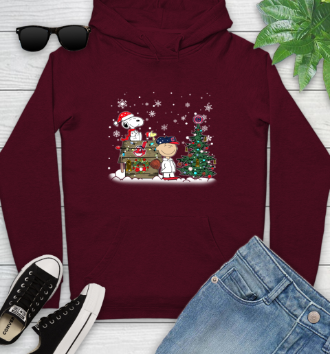 MLB Cleveland Indians Snoopy Charlie Brown Christmas Baseball Commissioner's Trophy Youth Hoodie 7