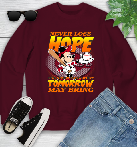Cincinnati Reds MLB Baseball Mickey Disney Never Lose Hope Youth Sweatshirt 4