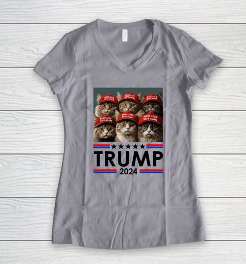 Donald Trump Make Cats Safe Again 2024 Debate Funny Women's V-Neck T-Shirt 2
