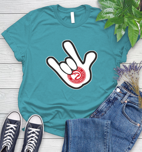 Atlanta Hawks NBA Basketball Mickey Rock Hand Disney Women's T-Shirt 12