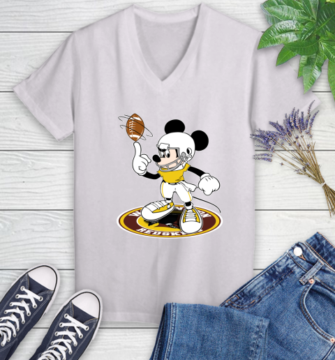 NFL Football Washington Redskins Cheerful Mickey Disney Shirt Women's V-Neck T-Shirt 2