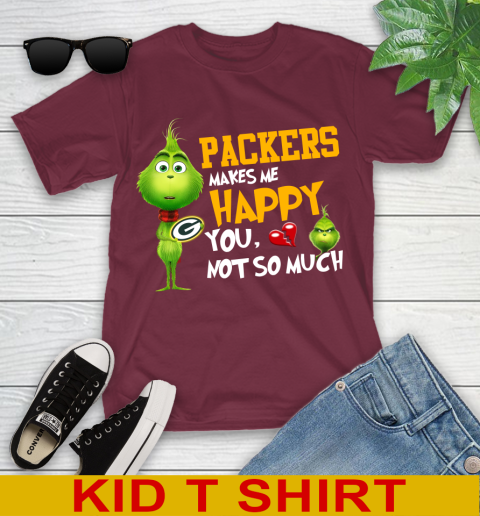 NFL Green Bay Packers Makes Me Happy You Not So Much Grinch Football Sports Youth T-Shirt 5
