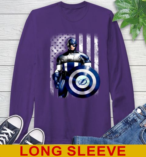 Tampa Bay Lightning NHL Hockey Captain America Marvel Avengers American Flag Shirt Long Sleeve T-Shirt 5