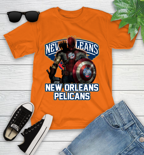 New Orleans Pelicans NBA Basketball Captain America Thor Spider Man Hawkeye Avengers Youth T-Shirt 7