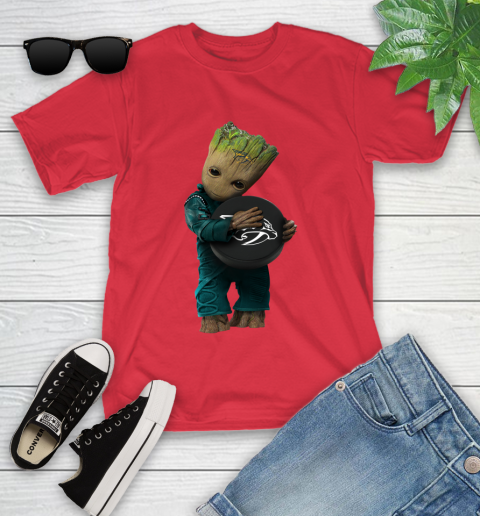 NHL Groot Guardians Of The Galaxy Of The Galaxy Hockey Sports Nashville Predators Youth T-Shirt 10