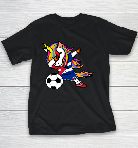 Funny Dabbing Unicorn Cuba Football Cuban Flag Soccer Youth T-Shirt