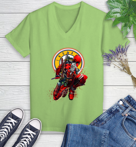 NBA Deadpool Marvel Comics Sports Basketball Indiana Pacers Women's V-Neck T-Shirt 11