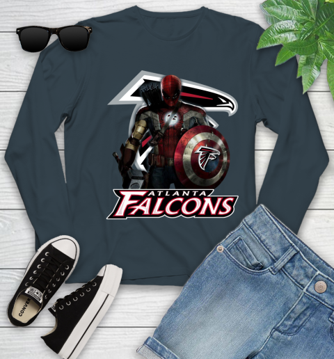 NFL Captain America Thor Spider Man Hawkeye Avengers Endgame Football Atlanta Falcons Youth Long Sleeve 8