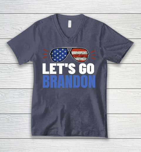 Let's Go Brandon Flag Sunglasses V-Neck T-Shirt 5