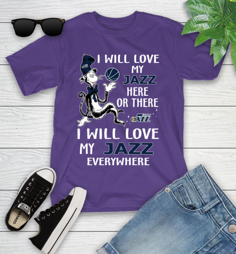 NBA Basketball Utah Jazz I Will Love My Jazz Everywhere Dr Seuss Shirt Youth T-Shirt 3