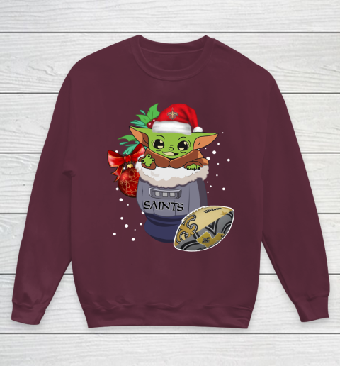 New Orleans Saints Christmas Baby Yoda Star Wars Funny Happy NFL Youth Sweatshirt 5