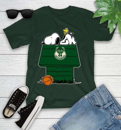 Milwaukee Bucks NBA Basketball Snoopy Woodstock The Peanuts Movie Youth T-Shirt 5