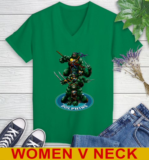 NFL Football Miami Dolphins Teenage Mutant Ninja Turtles Shirt Women's V-Neck T-Shirt 6
