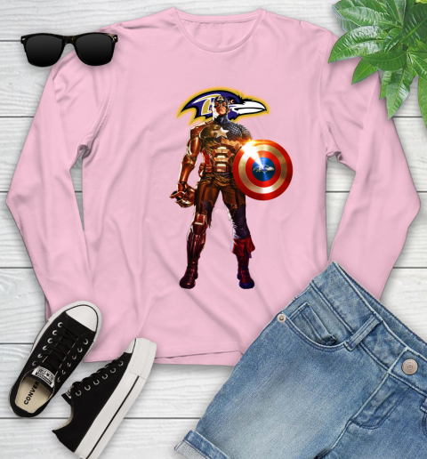 NFL Captain America Marvel Avengers Endgame Football Sports Baltimore Ravens Youth Long Sleeve 10