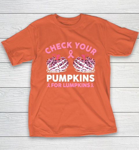 Check Your Pumpkins Breast Cancer Awareness Halloween Youth T-Shirt