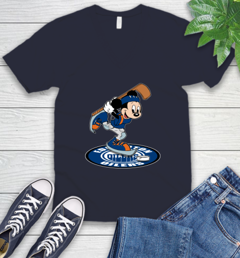 NHL Hockey Edmonton Oilers Cheerful Mickey Disney Shirt V-Neck T-Shirt 3