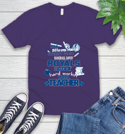 Kansas City Royals MLB I'm A Difference Making Student Caring Baseball Loving Kinda Teacher V-Neck T-Shirt 9