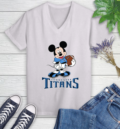 NFL Football Tennessee Titans Cheerful Mickey Mouse Shirt Women's V-Neck T-Shirt 2