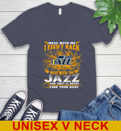 NBA Basketball Utah Jazz Mess With Me I Fight Back Mess With My Team And They'll Never Find Your Body Shirt V-Neck T-Shirt 7