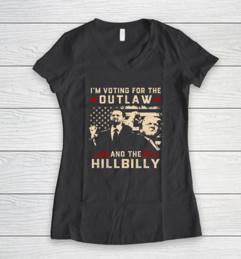 Trump 2024 Flag Outlaw Hillbilly J D.Vance 2024 Donald Trump Women's V-Neck T-Shirt 4