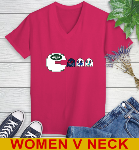 New York Jets NFL Football Pac Man Champion Women's V-Neck T-Shirt 10