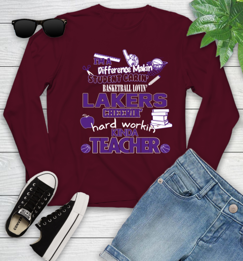 Los Angeles Lakers NBA I'm A Difference Making Student Caring Basketball Loving Kinda Teacher Youth Long Sleeve 6
