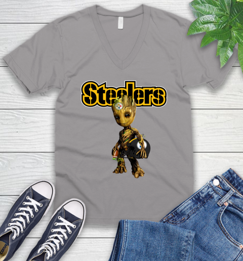 Pittsburgh Steelers NFL Football Groot Marvel Guardians Of The Galaxy V-Neck T-Shirt 4