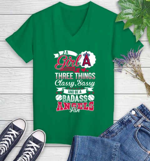Los Angeles Angels MLB Baseball A Girl Should Be Three Things Classy Sassy And A Be Badass Fan Women's V-Neck T-Shirt 5