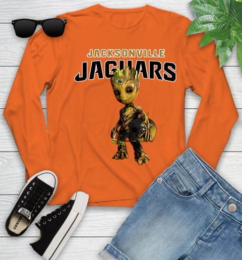 Jacksonville Jaguars NFL Football Groot Marvel Guardians Of The Galaxy Youth Long Sleeve 4