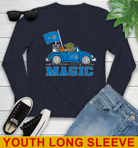 NBA Basketball Orlando Magic Darth Vader Baby Yoda Driving Star Wars Shirt Youth Long Sleeve 3