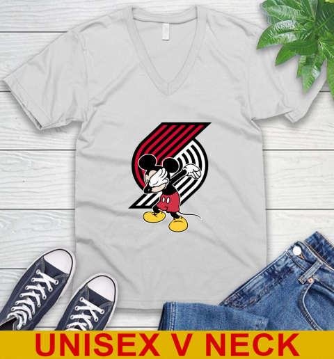 Portland Trail Blazers NBA Basketball Dabbing Mickey Disney Sports V-Neck T-Shirt