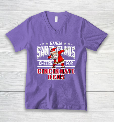 Cincinnati Reds Even Santa Claus Cheers For Christmas MLB V-Neck T-Shirt 8