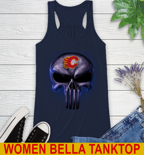 Calgary Flames NHL Hockey Punisher Skull Sports Racerback Tank 9