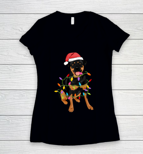 Rottweiler Dogs Tree Christmas Sweater Xmas Pet Animal Dog Women's V-Neck T-Shirt