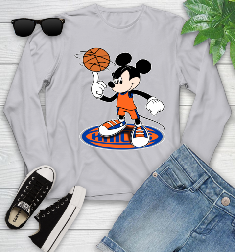 NBA Basketball New York Knicks Cheerful Mickey Disney Shirt Youth Long Sleeve 5