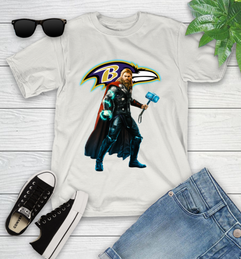 NFL Thor Avengers Endgame Football Baltimore Ravens Youth T-Shirt 12